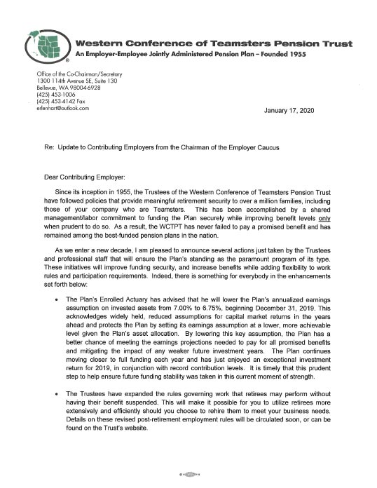 Letter from Employer Chairman | The Western Conference of Teamsters