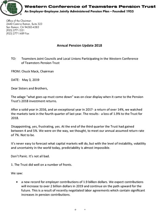 Letter From Union Chairman The Western Conference Of